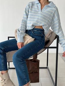 เสื้อสเวตเตอร์ลายทางลำลองของผู้หญิงฤดูใบไม้ร่วงฤดูหนาวเสื้อสวมหัวแบบสวมหัวเสื้อถักสีน้ำตาลอมเขียวเปิดไหล่คอเสื้อแขนยาว - Product Image 4