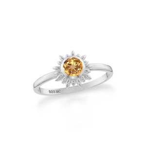 Anillo de Plata de Ley 925 con Citrino de Alta Calidad, Gema Natural con Engaste de Bisel, Unisex, para Bodas, Fiestas, Clásico y Moderno - Product Image 1