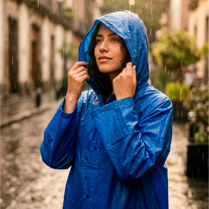 Imperméable léger et portable en PVC/PU bleu coupe-vent à capuche pour une personne, idéal pour les voyages, la randonnée et le camping - Product Image 4