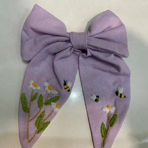 Flowery <b>Hand</b> Embroider Hair Bow Stylish Designed Hair Bows Suitable For Use By Children Girl And Adult Women Gift Hair Clips - Product Image 1