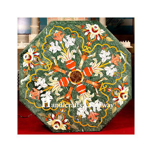 Mesa de comedor con diseño de incrustaciones de flores de colores mezclados de mármol verde de calidad estándar de forma octogonal de clase superior - Product Image 1