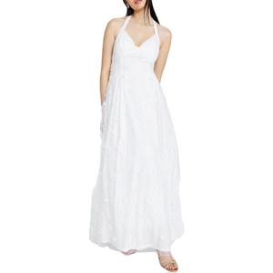 Abito da donna bianco in chiffon floreale trasparente senza maniche con scollo all'americana, lunghezza intera, vestibilità formale, linea ad A, taglia 9/10 - Product Image 1