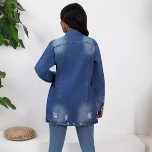 Qualité supérieure 100% coton en détresse femme veste personnaliser conception longue veste en jean nouveau décontracté en détresse veste en jean - Product Image 4