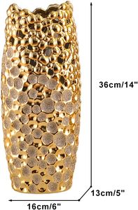 แจกันโลหะลายกลวงสุดหรูพร้อมพื้นผิวเป็นเซรามิก | ของตกแต่งที่เน้นสีทองกลางสำหรับบ้านโรงแรมและอีเวนต์ - Product Image 2