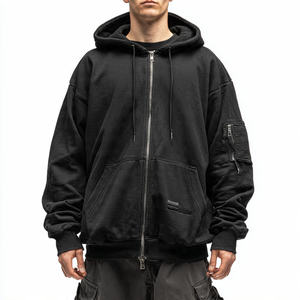 Winter Dual-open Zipper Hoodie <b>Men</b> Heavy Fleece Oversized Drop zipper <b>Shoulder</b> Casual Hooded Sweatshirt customized top - Product Image 3