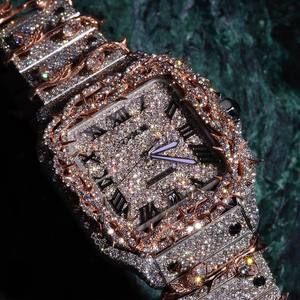 Montre ETA de qualité personnalisable en moissanite, design épineux, sertissage complet, cadran romain, montre mécanique de luxe durable pour - Product Image 1