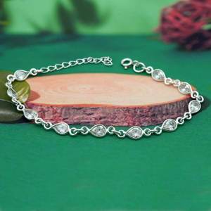 สร้อยข้อมือเงินแท้925ปรับได้พร้อม CZ และพลอยบางครบรอบแต่งงานเครื่องประดับสมบูรณ์แบบของขวัญของเธอ - Product Image 1