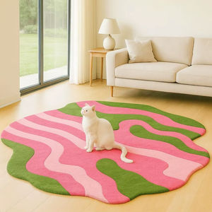 Tapis moderne ondulé rose et vert |   Tapis de forme abstraite pour salon, décoration d'intérieur esthétique et douce, tapis de sol mignon adapté aux animaux domestiques - Product Image 1