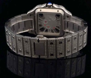 Montre en acier inoxydable de qualité supérieure entièrement sertie de diamants pour hommes et unisexe, disponible pour l'exportation, prix d'Inde - Product Image 3