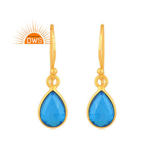 Boucles d'oreilles en argent sterling plaqué or double suisse bleu topaze Quartz pierres précieuses, fabricant de bijoux fins, dernière tendance - Product Image 1