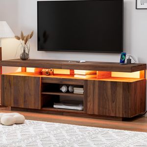 Mueble de <span class=keywords><strong>TV</strong></span> Flotante OEM de Fábrica con Estación de Carga, Centro Multimedia para Juegos en Madera Oscura, <span class=keywords><strong>Soporte</strong></span> de <span class=keywords><strong>TV</strong></span> LED con Gran Espacio de Almacenamiento - Product Image 1