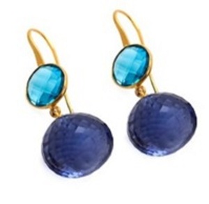 Nouvel arrivage de boucles d'oreilles en Quartz de saphir d'eau et Quartz de topaze bleue en argent Sterling 925, forme poire et ronde - Product Image 1