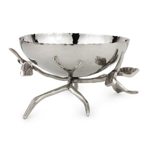 Bol de service en acier inoxydable poli argenté avec support en forme de feuille pour les fêtes, moderne, luxueux, écologique, pour la maison et les restaurants - Product Image 3