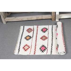 Tapis Kilim turc vintage 1,7x3,37 pi (52x103 cm), tapis oriental en laine blanche - Product Image 5