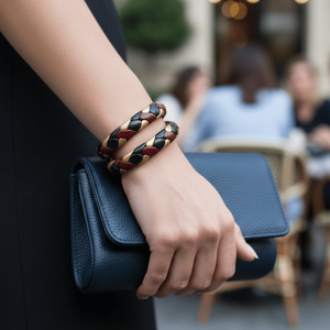 <b>Set</b> of 2 Crystal Bracelets & <b>Bangles</b> Maroon Black & <b>Gold</b> Braided Lac Stylish and Elegant - Product Image 5