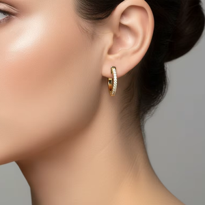 Boucles d'oreilles tendance style éternité pour femmes, or 14 carats et diamants naturels, 24 pierres rondes taille brillant - Product Image 5