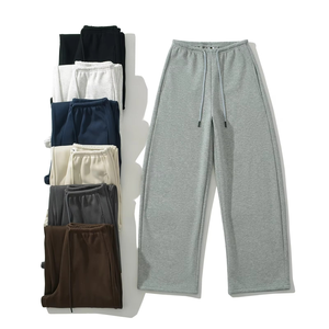 Wholesale <b>Women</b> Flare <b>Jogger</b> Polyester/Cotton Breathable Soft Baggy Wide <b>Straight</b> <b>Leg</b> Fleece High-Waisted Elastic Sweatpants - Product Image 2
