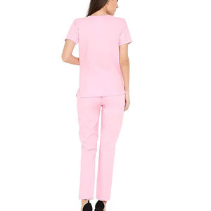 Achetez des uniformes médicaux respirants de couleur rose pour infirmières, conçus sur mesure, légers pour l'été, ensembles de blouses médicales. - Product Image 6