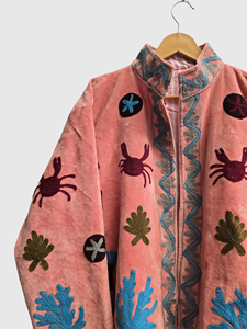 Veste en velours fleuri brodée à manches longues, taille plus, col mandarin, vêtements d'automne pour femmes - Product Image 4