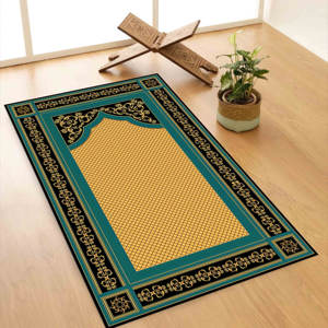 Blue & Gold Prayer <b>Rug</b>: Islamic Worship <b>Rug</b>, Spiritual Gift, Printed <b>Rug</b>,Nonwoven <b>Thin</b> <b>Rug</b> - Product Image 1