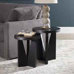 Espresso Nadette Nesting <b>Tables</b> Set of 2 Modern Wood Finish <b>Round</b> Side <b>Tables</b> for Living Room or Bedroom - Product Image 2
