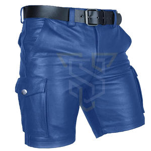 Pantalones cortos de gimnasio de cuero para hombre, ligeros y cómodos, pretina elástica, pantalones cortos de cuero con cierre de cremallera, decoración con patrón - Product Image 2