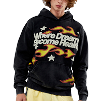 Sweat à capuche Homme « Les rêves deviennent réalité » Oversize Streetwear Imprimé Flamme 100% Coton Polaire Respirant Pull Décontracté Mode Hiver