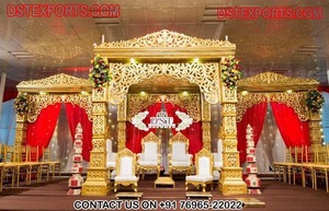 Décor de mariage malaisien, cadre de mandage en FRP, magnifique intérieur sculpté en or, Mandap de mariage abordable, décoration de mariage en or - Product Image 2