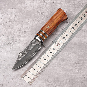 Venta al por mayor pedidos a granel personalizados OEM ODM servicio Damasco acero mango de madera al aire libre Camping autodefensa cuchillo de caza de hoja fija - Product Image 2