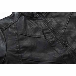 <b>Men's</b> Casual Winter <b>Leather</b> Jacket Punk Style Long Sleeve Hoodless <b>Washed</b> Canvas Outerwear OEM Fashionable Collar for - Product Image 5