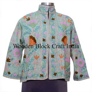 Veste courte pour femme en coton coloré tissé, brodée à la main, matelassée, respirante, réversible, écologique, automne-hiver - Product Image 6