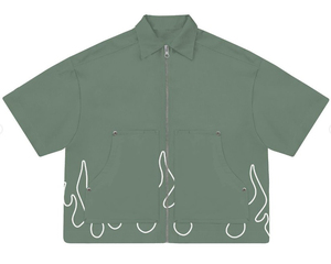 Haut en coton imprimé logo vintage personnalisé Crop Boxy Fit chemise à col zippé avec nouvelle poche à manches courtes à la mode Design vierge - Product Image 4