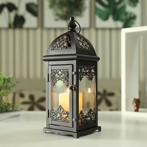 New Decorative Matte Black Metal And Glass Candle <b>Lantern</b> Moroccan Style for Home and Christmas Decor <b>Lanterns</b> - Product Image 1