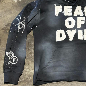 Sudadera con capucha con parche bordado desgastado lavado ácido personalizado 500 GSM sudaderas con capucha mezcladas de algodón con diamantes de imitación - Product Image 5