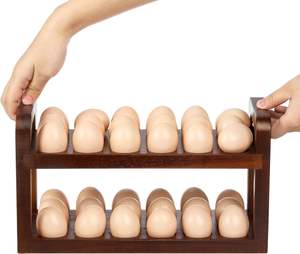 Porte-œufs en bois d'acacia avec poignée de transport, plateau à œufs en bois pour 36 œufs, plateau à œufs farcis, rangement des œufs frais - Product Image 4