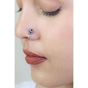 Piercing de Nariz de Plata 925 con Ónix Negro, Diseño Nazakat Paisley, Clip de Acero Inoxidable, Joyería para Regalo - Product Image 2