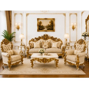 Custom-made Traditional Castle-Style Luxury Teak Wood <b>Living</b> <b>Room</b> <b>Sofa</b> Set with Tufted Back Gold Carved Frame & Durable Design - Product Image 4
