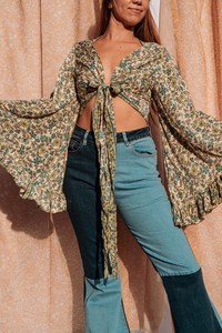 Estilo indio Casual corto Kurtis mujeres gasa Floral impreso manga encaje decoración Natural hasta la rodilla moda niñas - Product Image 3