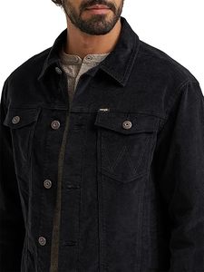 Black Casual Solid 100% Cotton Corduroy <b>Trucker</b> <b>Jacket</b> <b>Men</b> Regular Fit Denim Style Autumn Washed Outerwear - Product Image 3