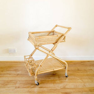 Hotel Drink Cart With <b>Wheels</b> Restaurant Food Serving Trolley Rattan bar Carts <b>for</b> Drinkware Coffee Cocktail Service - Product Image 5