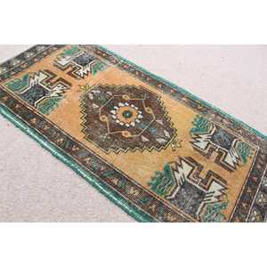 Turkish Small Rug 1.6x3.3 ft, Vintage <b>Brown</b> Abstract <b>Wool</b> Rug - Product Image 2