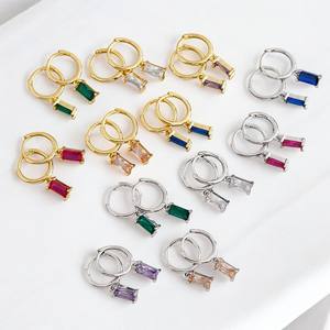 <b>Sterling</b> <b>Silver</b> Tiny Baguette Amethyst Gemstone <b>Hoops</b> <b>Earrings</b> - 18k Gold Plated Women <b>Earrings</b> <b>Hoops</b> - Party Wear <b>Earrings</b> - Product Image 4