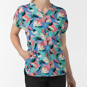 Print Custom <b>Scrubs</b> Design Stretch Nursing <b>Scrubs</b> Abstract Print <b>Top</b> V-Neck Print <b>Scrub</b> <b>Tops</b> for Women - Product Image 1