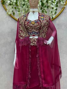 Beautiful Designer Western Style Dhoti And Choli With <b>Shrug</b> - Product Image 2