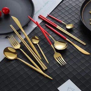 Bestseller Farbe Gold Gabel Löffel Messer Edelstahl Besteck Set Küchen geschirr SS304 Besteck Besteck Set