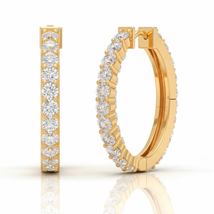 ต่างหูแบบห่วงสำหรับผู้หญิง ทอง 14K ประดับเพชรธรรมชาติ - Product Image 1