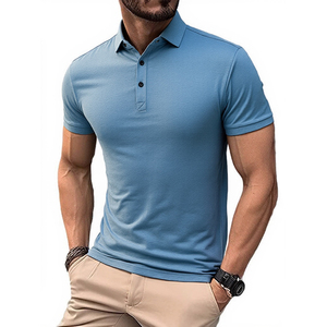 Camiseta de manga corta informal de verano para hombre, cuello bordado de Color sólido para Polo, patrón de leopardo, polos de tela de punto - Product Image 4