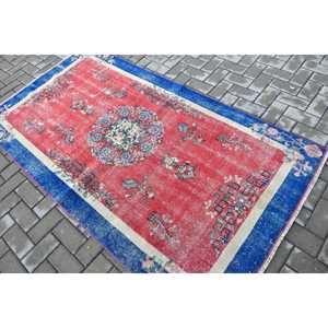 Turkish Vintage Area Rug 3.9x7.1 ft, <b>Red</b> <b>Wool</b> Rug - Product Image 4