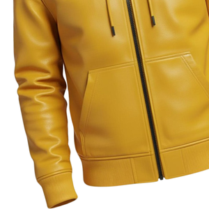 Nouvelle Vente – Blouson à Capuche en Similicuir Jaune Premium avec Fermeture Éclair – Veste Décontractée d'Hiver Style Urbain – Vente en Gros Fabricant - Product Image 6
