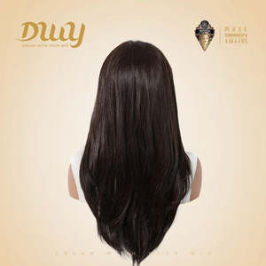 Billie-DWY Long Straight Dark <b>Brown</b> Glueless Synthetic <b>Wig</b> 136 Lace Front Free Part Transparent Lace Color - Product Image 3